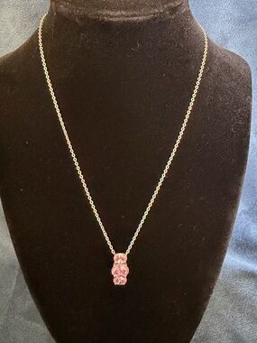 Sterling Silver Chain Necklace with Pink CZ triple stone Pendant.